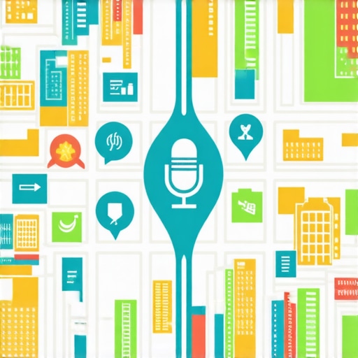 Illustration of city map with voice search, AI data points, and AR overlays representing advanced local SEO techniques.