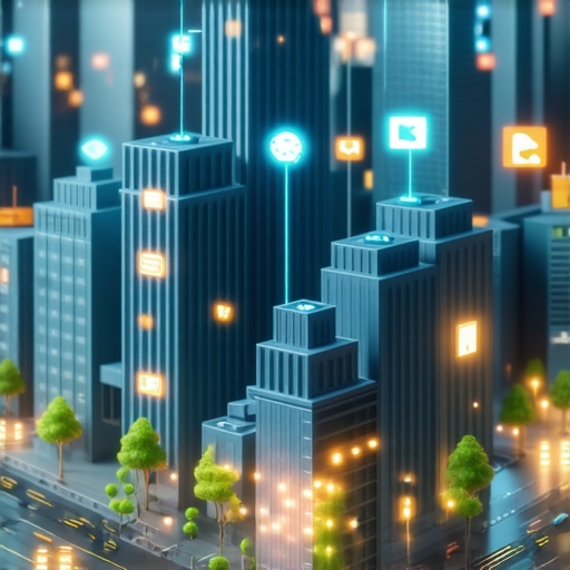 Illustration of sensors and IoT devices in a modern cityscape collecting environmental and biometric data for advanced local SEO